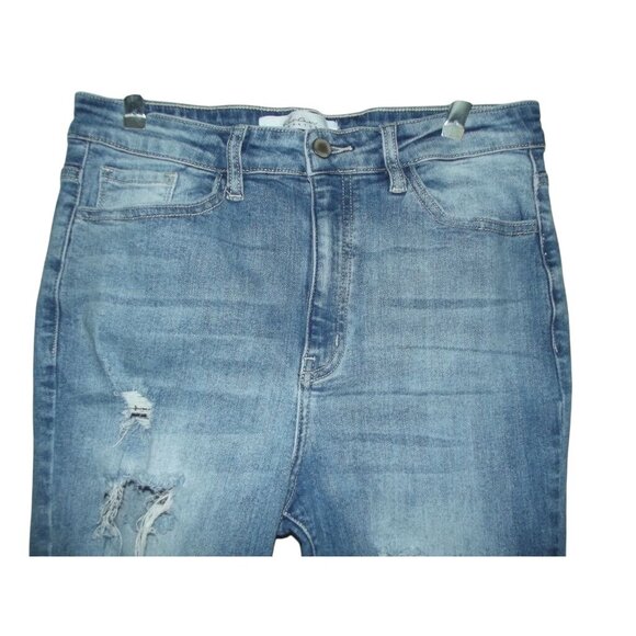 Kancan Jeans 29 x 27" Crop distressed skinny High Rise raw frayed hem destroyed - Picture 5 of 9